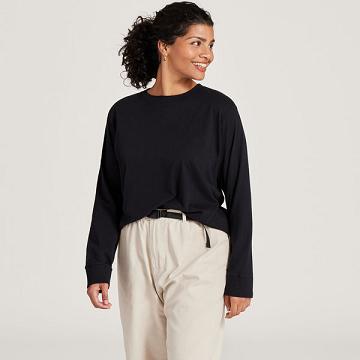Allbirds Allgood Baumwoll Long Sleeve T-shirts Damen Schwarz | DE1138RV